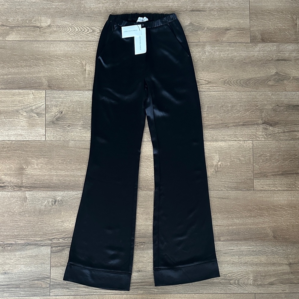 NWT Something Navy Black Satin Wide Leg Pants - XXS